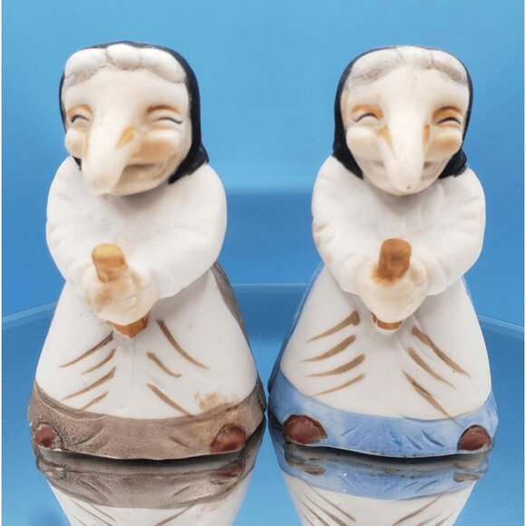 Kitchen Witch Salt & Pepper Shakers Baba Yaga Big Nose Babushka Hag Set 1970s - Picture 3 of 9